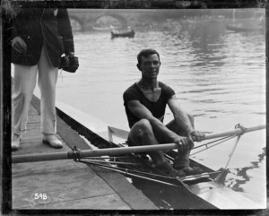 A New Zealand single sculler at the quayside during the Royal Henley Peace Regatta, England