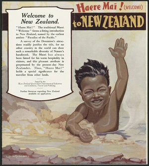 Mitchell, Leonard Cornwall, 1901-1971 :Haere mai! (Welcome) to New Zealand. [Front cover. 1932?]
