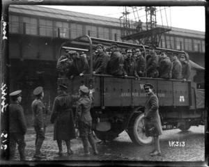 World War I British soldiers on the back of a truck, Dover