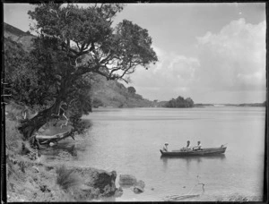 Scene at Houhora Harbour, Northland region, with row boat