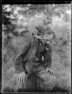 Captain Ludolph Anton Subritzky with monkey perched on his shoulders, Northland