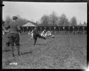 The kick off at an inter-allied rugby match, France