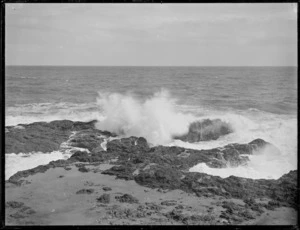 Wave crashing over rocks, Northland