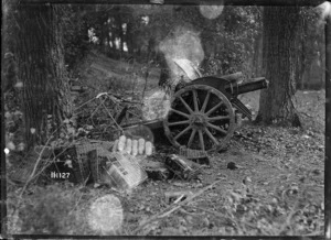 One of a battery of 4.2 guns captured in Pont-a-Pierre, France, World War I