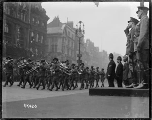 The Australian Imperial Forces Band takes the salute in London
