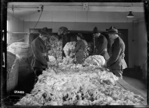 Wool sorting at a New Zealand camp in England