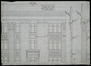 Atkins & Mitchell :New building & alterations & additions to existing premises. Wellington, for the Drapery & General Importing Co. Ltd. [D.I.C.]. October 1927. Drawing no. 19. Upper part of part front elevation