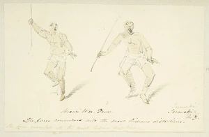 [Strutt, William] 1825-1915 :Maori war dance. Taranaki. N.Z. The faces convulsed into the most hideous distortions. [1855 or 1856]
