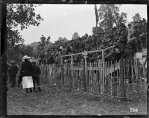 New Zealand soldiers in a spectator stand at the Royal Henley Peace Regatta, England