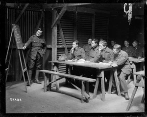 New Zealand soldiers receive educational instruction at a camp in England