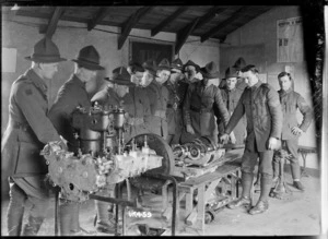 An engine workshop at a New Zealand army camp in England