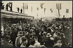 Opening of the Napier-Wairoa-Waikokopu railway, at Wairoa, Hawke's Bay - Photograph taken by Railways Publicity Department