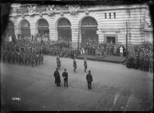 Australian troops at a military march past, London