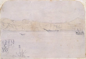 Artist unknown :[Album of an officer. Ships anchored off shore. 1865?]
