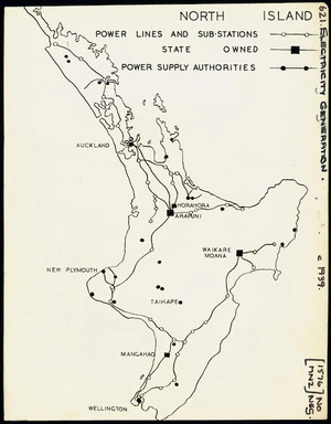 Map of the network of power lines and sub-stations in the North Island