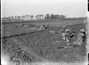 New Zealand front line in a field near Le Quesnoy