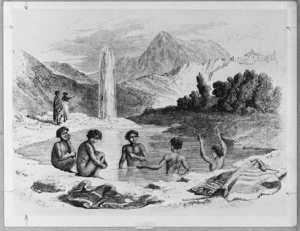 Taylor, Richard, 1805-1873 :The geysers of Orakokorako. [1855].