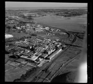 Westfield Freezing Works, with Manukau Harbour