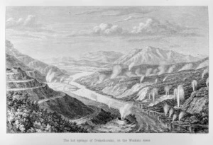 Hot springs of Orakeikorako, on the Waikato River, engraved by Eduard Ade after a sketch by Ferdinand von Hochstetter