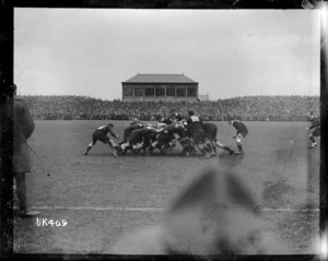A scrum at an inter services rugby match, London