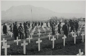 Lieutenant-General Freyberg visiting the graves of New Zealanders at Cassino, after World War 2