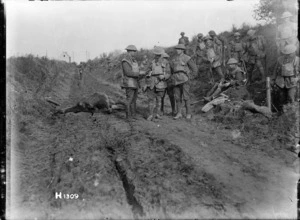 New Zealand soldiers at the front near Le Quesnoy