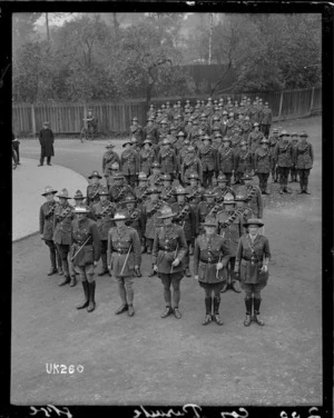 New Zealand officers and soldiers lined up at their base in England