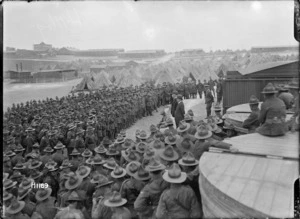 William Massey and Joseph Ward talk to New Zealand troops, Etaples, France