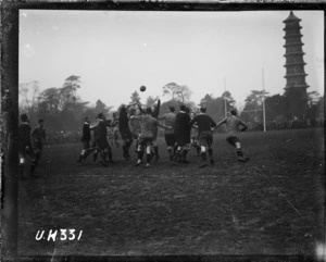 Scramble for the ball at an NZEF rugby match in London