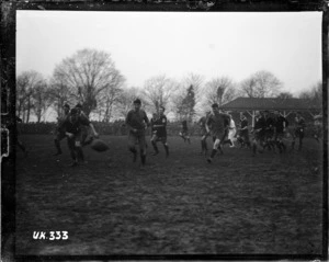 Player passes the ball at an NZEF rugby match in London