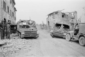 New Zealand Bren carriers at the captured village of Sesto Imolese, Italy - Photograph taken by George Kaye