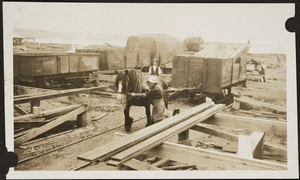 Horse-drawn wagon at Ngongotaha timber yards