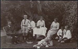 James Woodhouse Bibby and family taking tea in the garden