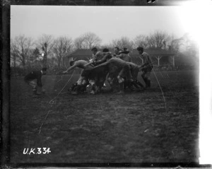 A scrum at an NZEF rugby match in London