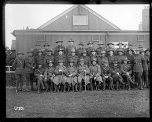 World War I New Zealand officers and men at a military camp in England