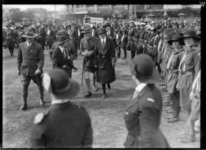 Lord and Lady Baden-Powell at a Girl Guide and Scout rally in the Basin Reserve, Wellington