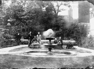 Group around a garden fountain