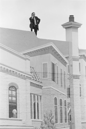 Remiro Bresolin on the roof of Il Casino, Tory Street, Wellington - Photograph taken by Ross Giblin