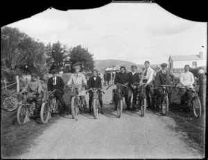 Young men on motorcycles, probably Wanganui region