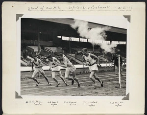 Photograph of Jack Lovelock, Bill Bonthron and others at the start of a mile race