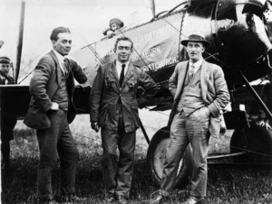 Pilot M W Buckley and mechanic Bill Hamington, alongside an Avro 504 K biplane