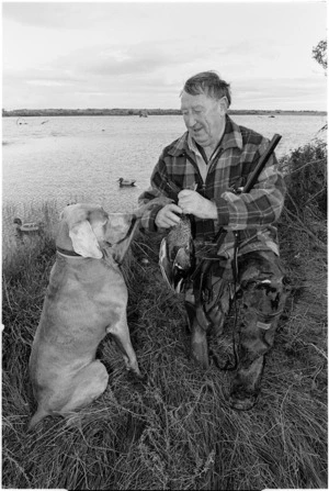 Jack and his dog Wolf duck shooting - Photograph taken by Phil Reid