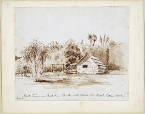 [Cooper, Alfred John] 1831-1869 :First home on Mohaka. Built with sticks and thatch. Native work. No. 1 [1855?]