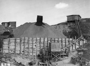 Concrete mixing plant used during the construction of World War II coastal defence works, Wright's Hill, Karori, Wellington