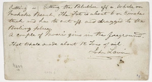 Lavin, John, d 1869 :Cutting the blubber off a whale on Mohaka Beach. [ca 1860? Explanatory text]