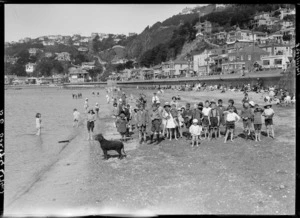 Children on the beach, Oriental Bay, Wellington