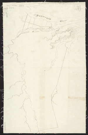 [Creator unknown] :[Junction of Maraekakaho & Ngaruroro Rivers, with position of McLean homestead] [ms map]. [186-?]