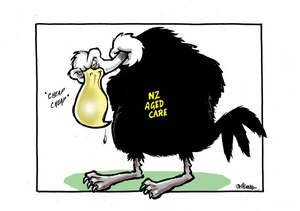 The large 'NZ Aged Care' vulture is singing "Cheap Cheap" and salivating