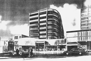 Architects drawing of of high rise building for the Wellington Returned Services' Association
