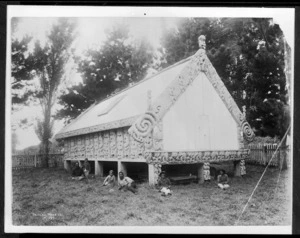 Maori carved wooden storehouse at Maketu Pa, Bay of Plenty